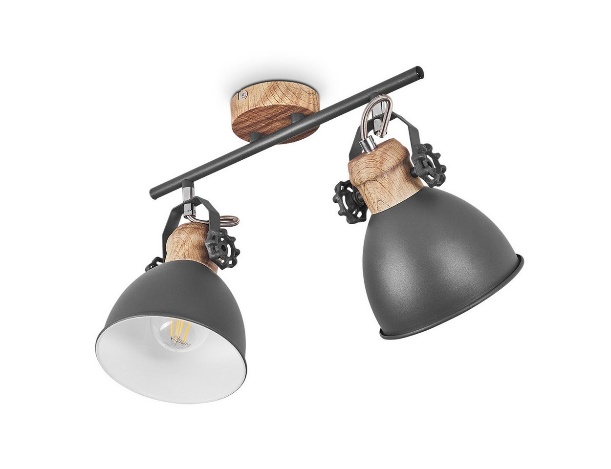 hofstein Deckenleuchte »Verago« industrielle Deckenlampe aus Metall in grau/holzoptik, ohne Leuchtmittel, 2xE27, ØSchirm 15cm, Höhe 26, 5cm, beliebig dreh-/schwenkbar Bild 3