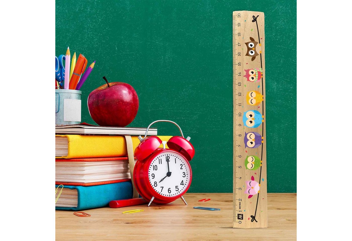 GRAVURZEILE Lineal im Eulen Design - für Kinder aus Holz - zur Einschulung, Geschenk für die Schule