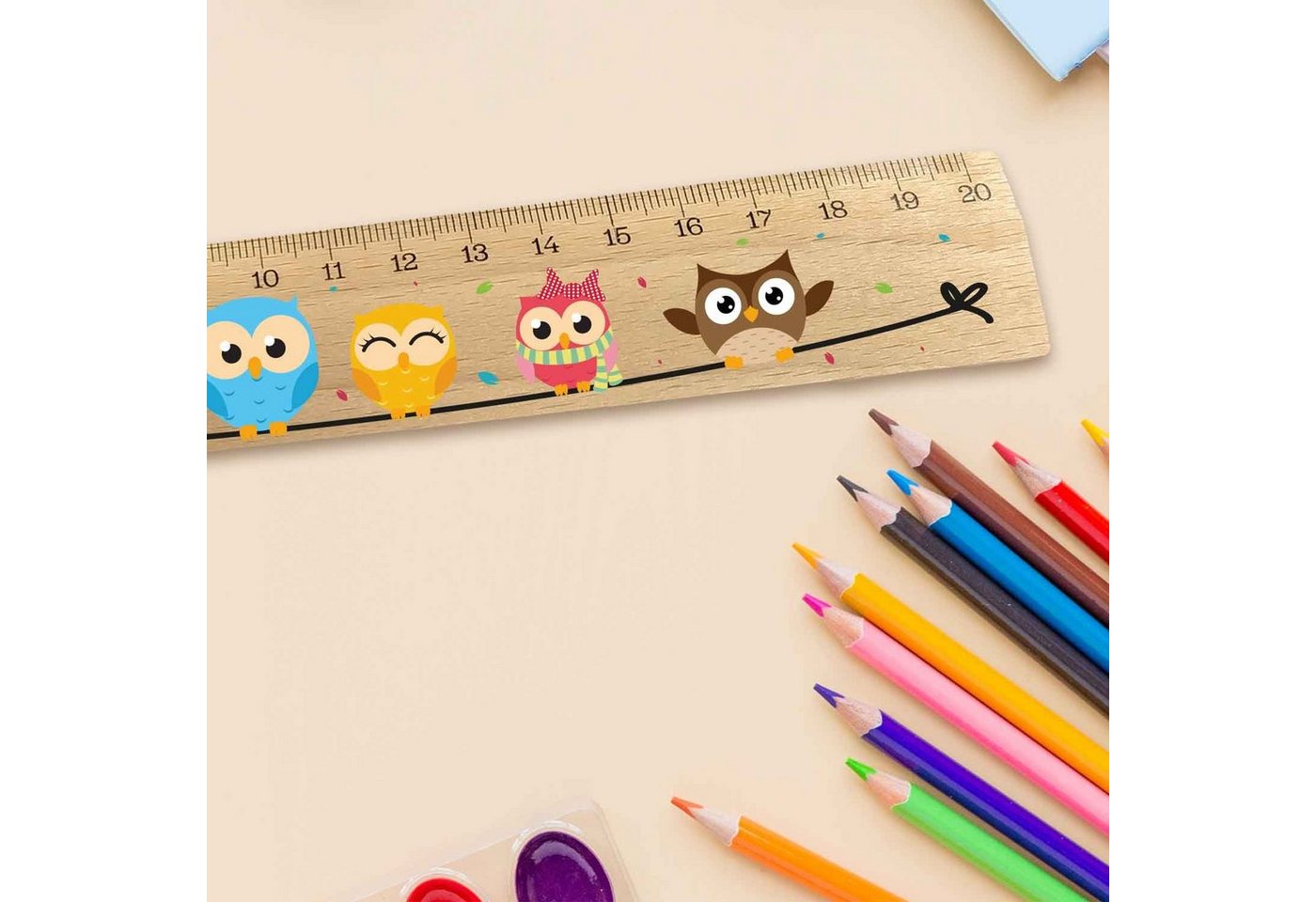 GRAVURZEILE Lineal im Eulen Design - für Kinder aus Holz - zur Einschulung, Geschenk für die Schule Bild 2