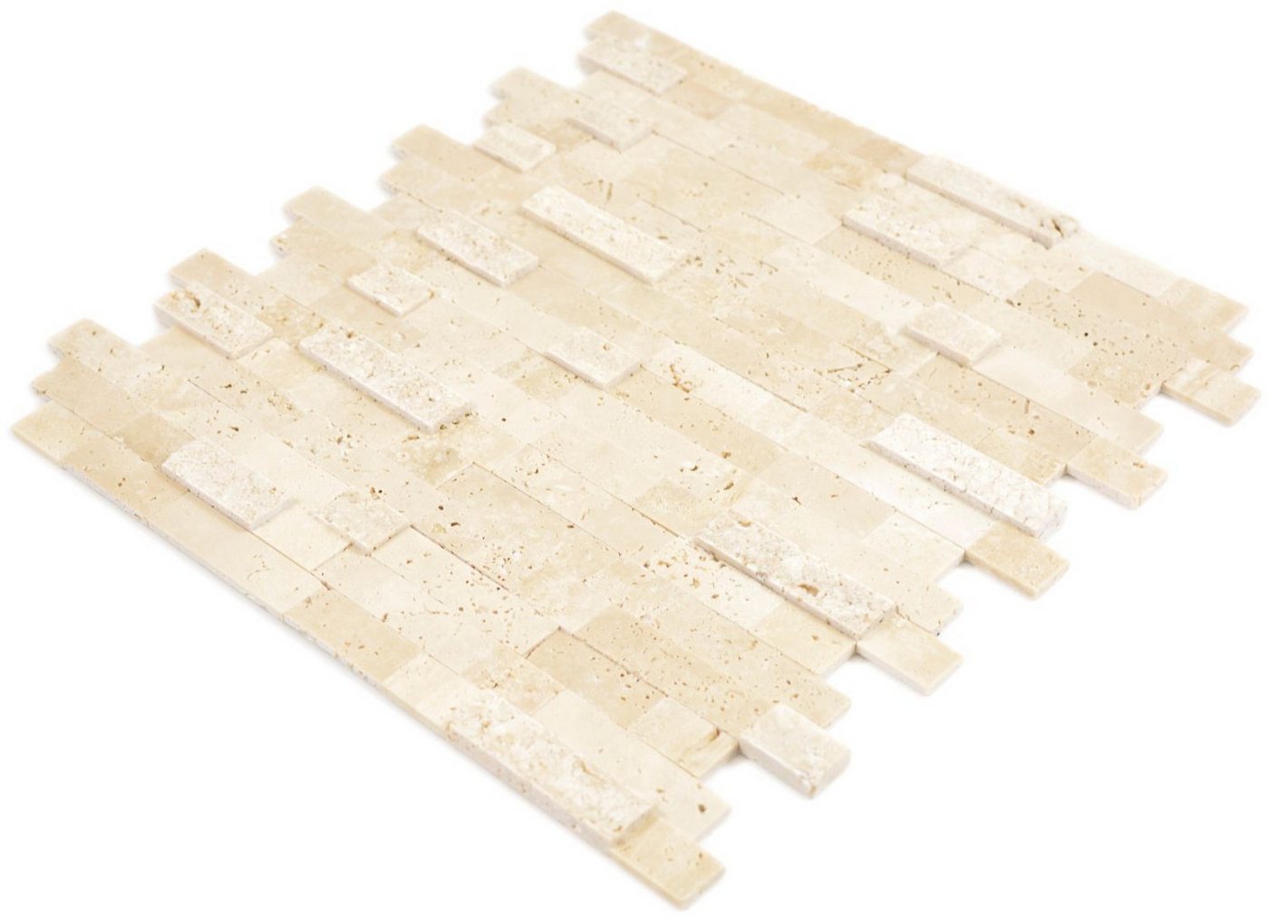 Mosani Mosaikfliesen selbstklebende Verbund Mosaikstäbchen Naturstein Traverin beige Bild 2