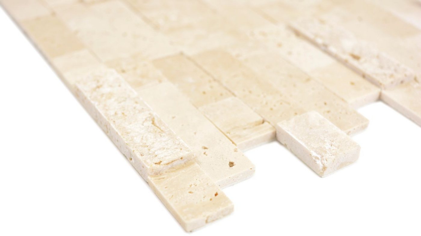 Mosani Mosaikfliesen selbstklebende Verbund Mosaikstäbchen Naturstein Traverin beige Bild 3