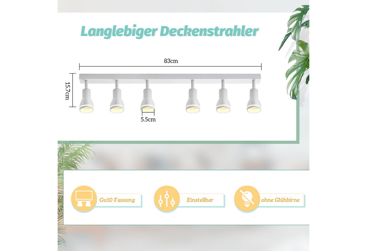 Nettlife Deckenstrahler 2/3/4/5/6 Flammig Schwarz DeckenSpots GU10 Schwenkbar Innen Metall, Schwenkbar 355°, ohne Leuchtmittel, für Flur Wohnzimmer Küche Schlafzimmer Bild 5