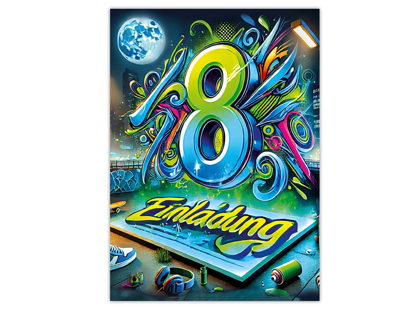 LIMONIA Einladungskarten Graffiti zum 8. Geburtstag Einladungen Karten mit Umschlägen Mitgebsel, Mitbringsel Set Graffiti Gastgeschenke zum achten Geburtstag Bild 4