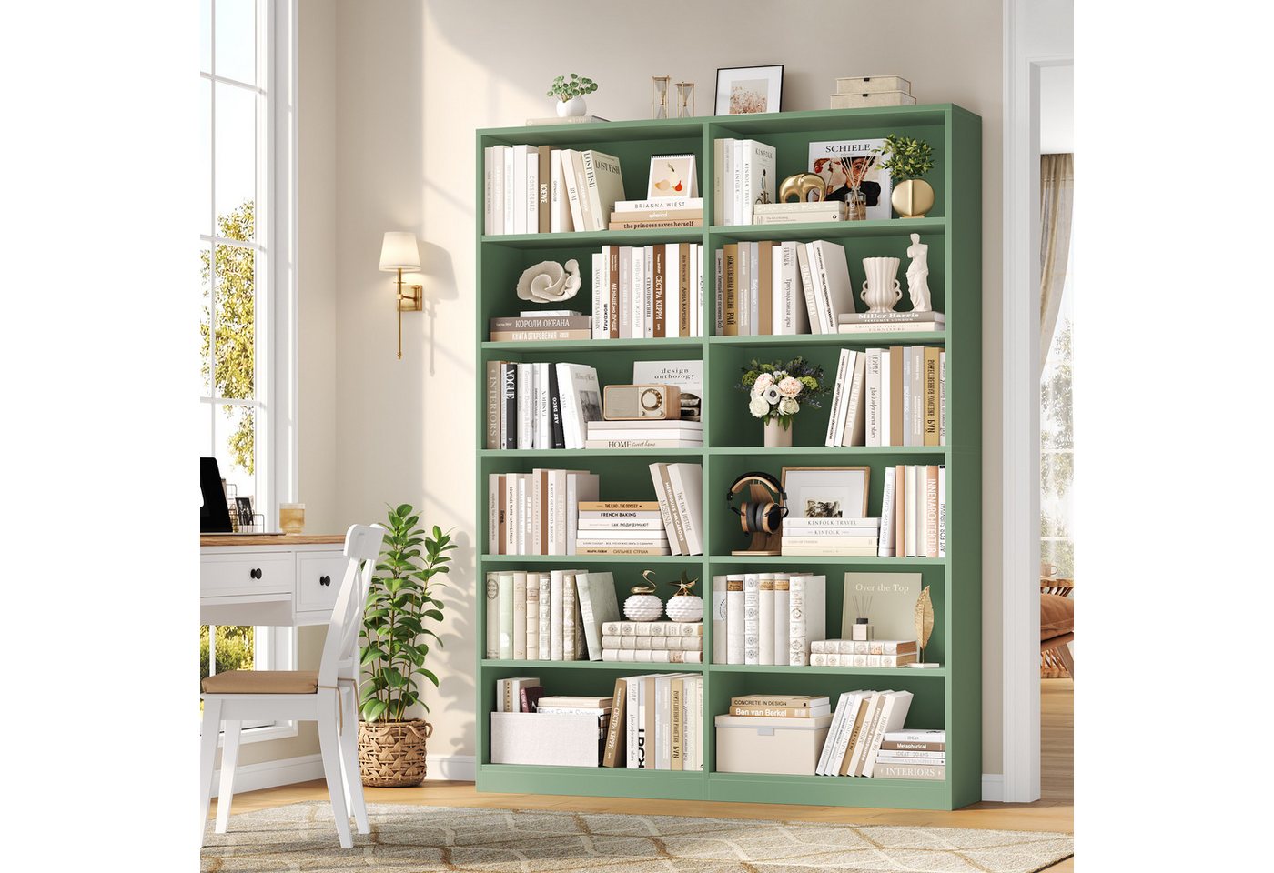 Homfa Bücherregal 188,7cm Standregal Büroregal Raumteiler, mit 12 Fächern, Holz, 120x30x188,7cm, Grün