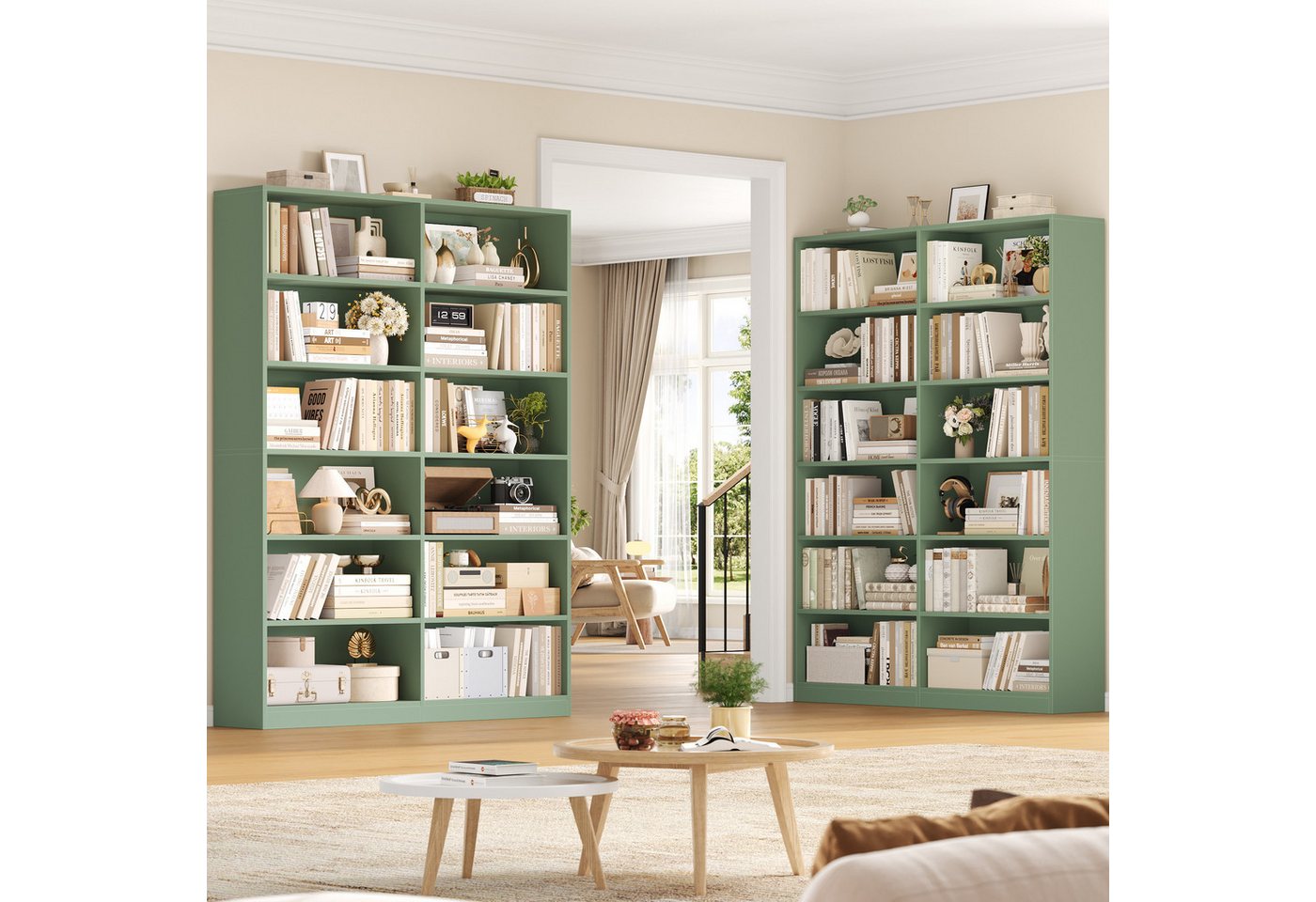 Homfa Bücherregal 188,7cm Standregal Büroregal Raumteiler, mit 12 Fächern, Holz, 120x30x188,7cm, Grün Bild 5