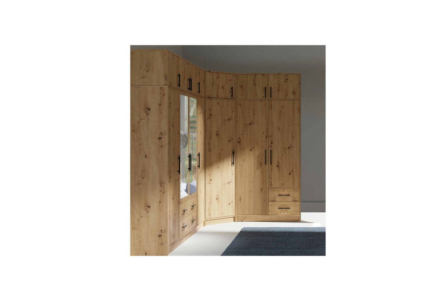 Marmex Möbel Garderobenschrank SMART 2+Spiegel/N Kleiderschrank Spiegelschrank 150 x 230 x 56 (2-St) Drehtürenschrank, Kleiderstange, Spiegel, 2 Schubladen, Schrankaufsatz