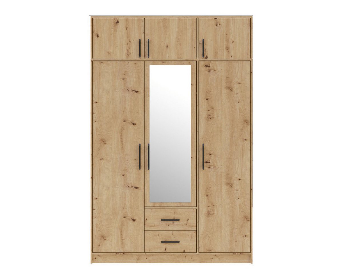 Marmex Möbel Garderobenschrank SMART 2+Spiegel/N Kleiderschrank Spiegelschrank 150 x 230 x 56 (2-St) Drehtürenschrank, Kleiderstange, Spiegel, 2 Schubladen, Schrankaufsatz Bild 4