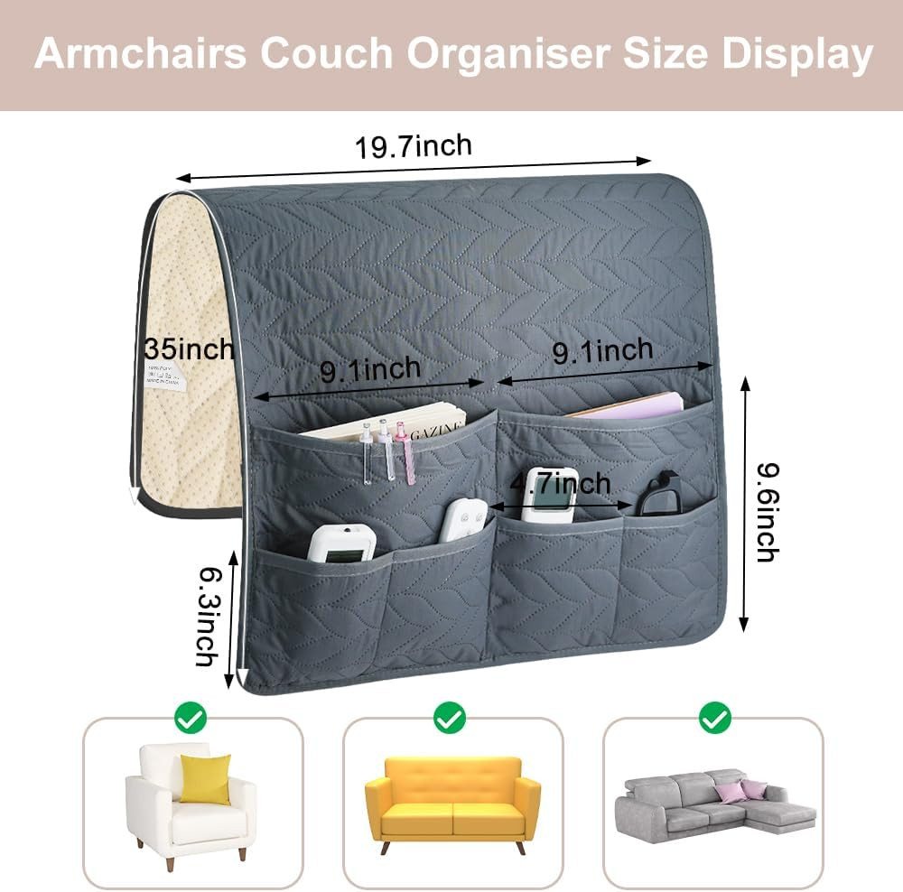 FELIXLEO Badorganizer Sofa Armlehnen Organizer wasserdicht 6 Taschen Anti-Rutsch Grau (1 St) Bild 2