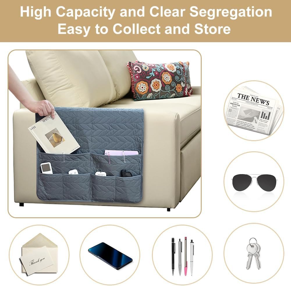 FELIXLEO Badorganizer Sofa Armlehnen Organizer wasserdicht 6 Taschen Anti-Rutsch Grau (1 St) Bild 5