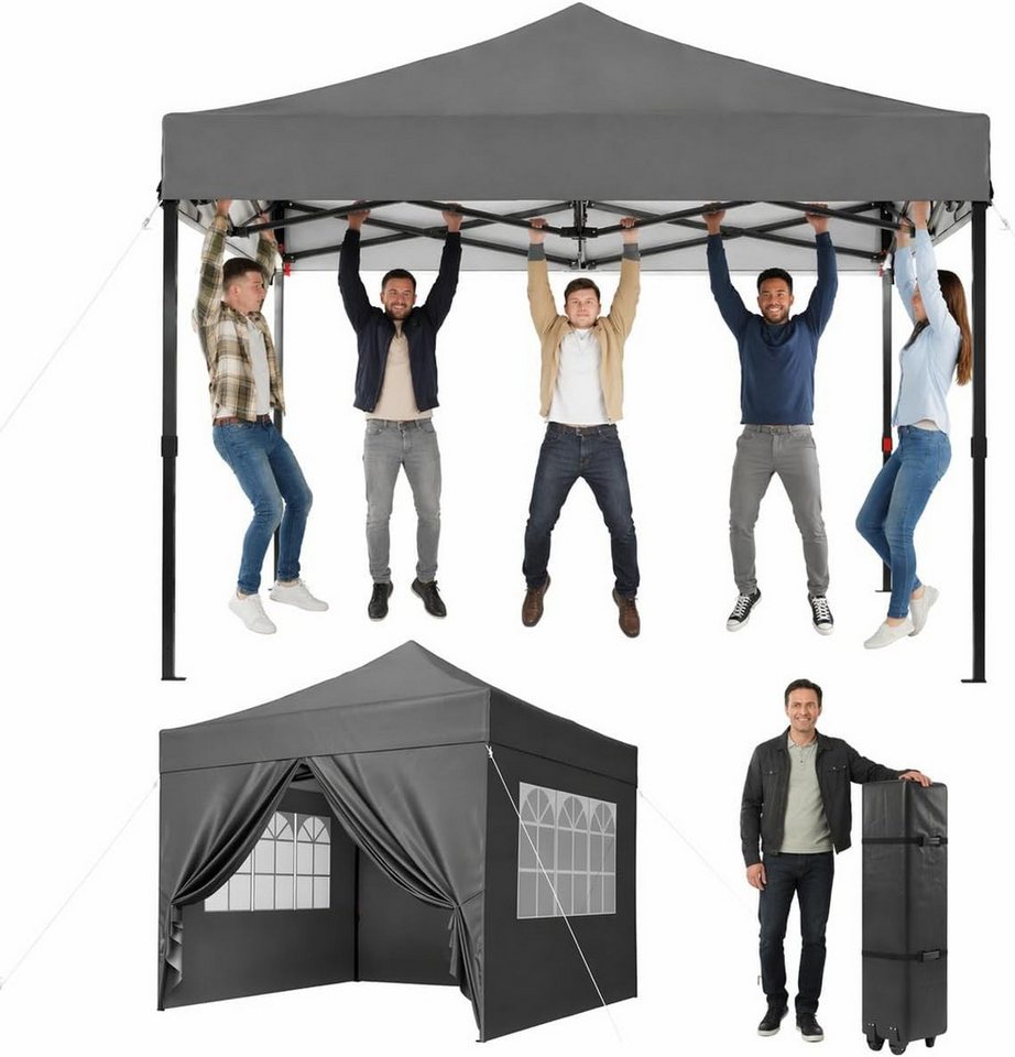 AOXUN Pavillon 3x3m Wasserdicht mit 4 Seitenwänden,Dunkelgrau, klappbar, 100% Wasserdicht & Hoher UV-Schutz Bild 2