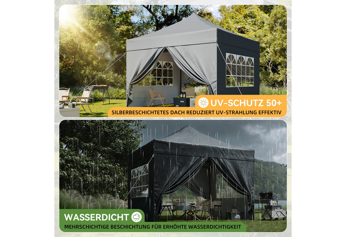 AOXUN Pavillon 3x3m Wasserdicht mit 4 Seitenwänden,Dunkelgrau, klappbar, 100% Wasserdicht & Hoher UV-Schutz Bild 3