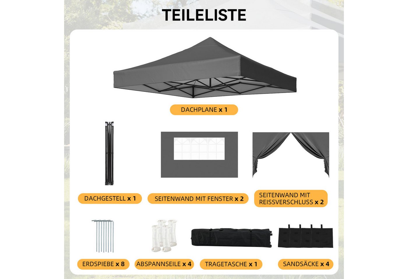 AOXUN Pavillon 3x3m Wasserdicht mit 4 Seitenwänden,Dunkelgrau, klappbar, 100% Wasserdicht & Hoher UV-Schutz Bild 5