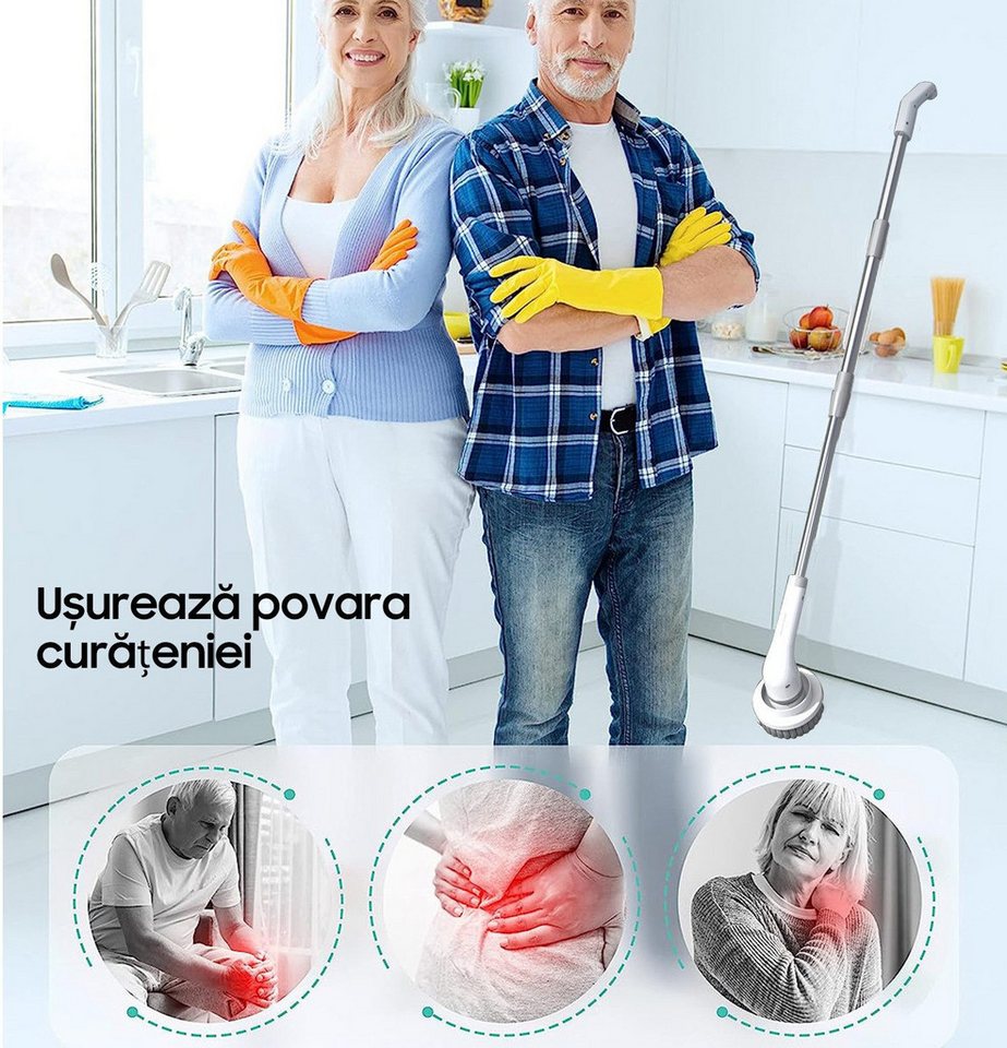 AIMAX Elektro-Oberflächenbürste Akkubürste 8 Aufsätze Teleskop 30–130 cm 2 Stufen 75 Min Akku Bild 4