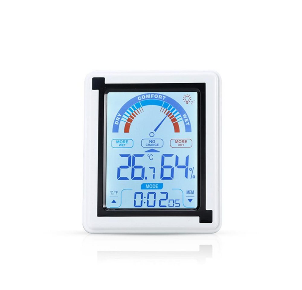 Intirilife Hygrometer, (1-St), Elektronisches Thermometer in WEISS - LCD Touch Thermometer mit Uhr Bild 2