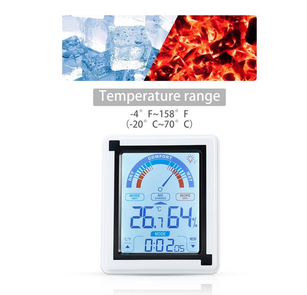 Intirilife Hygrometer, (1-St), Elektronisches Thermometer in WEISS - LCD Touch Thermometer mit Uhr Bild 3