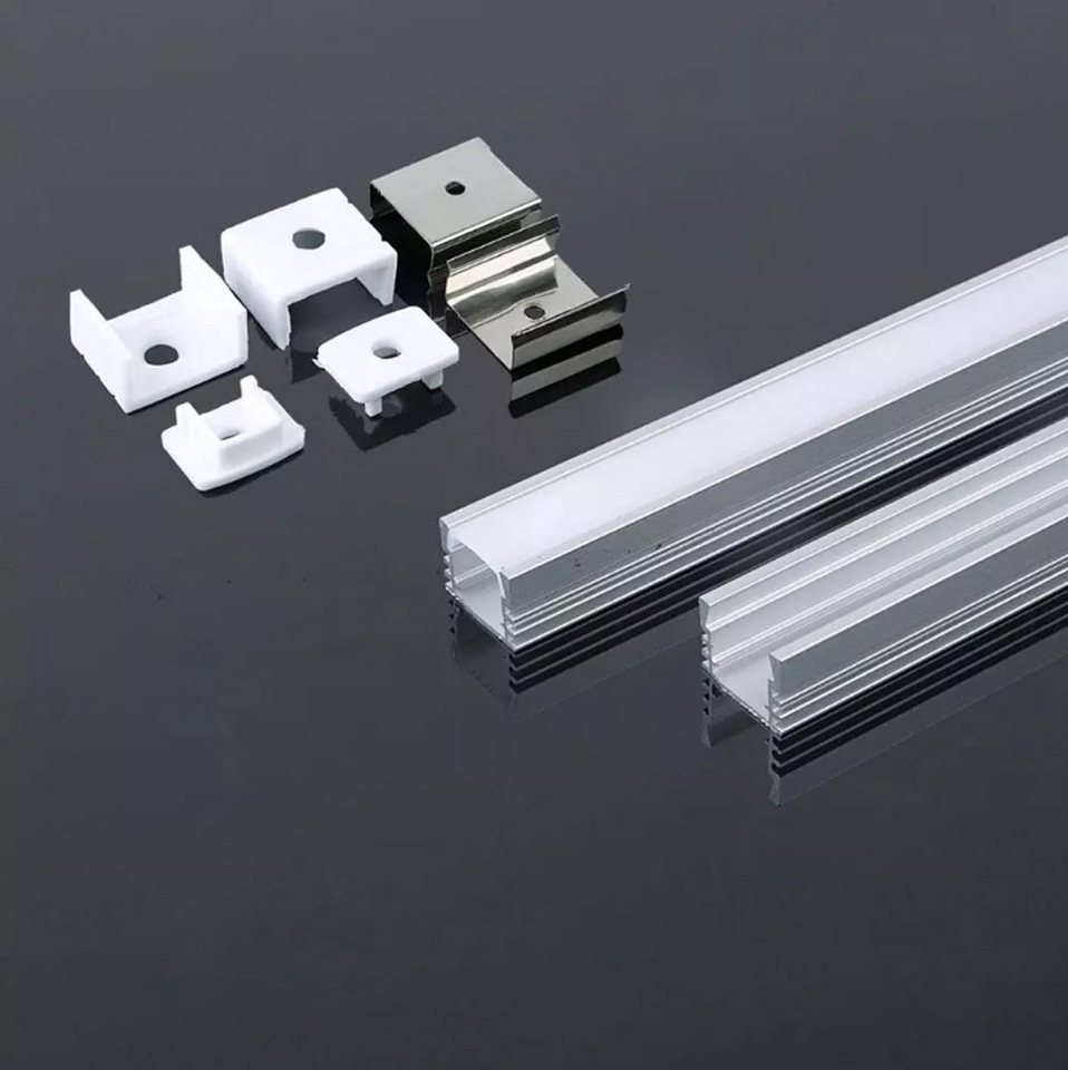 ENERGMiX LED-Stripe-Profil 2 Meter Aluprofile Alu Schiene Profil für LED Strip LED Kanal mit, Profil Kanal LED Leiste 200cm inkl. Clips und Endkappen Bild 4