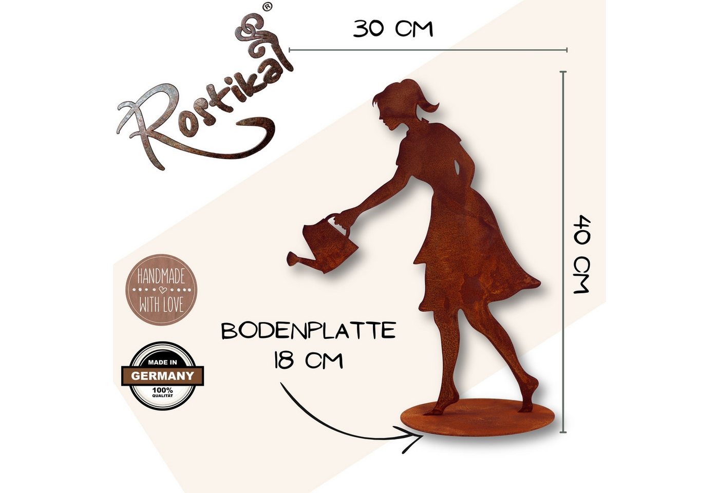Rostikal Gartenfigur Gärtnerin Dekofigur Edelrost Gartendeko, echter Rost Bild 4