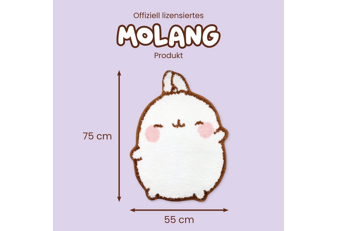 6vibes Badematte Molang, Konturteppich fürs Badezimmer 55 x 75 cm, rutschfest, saugstark, schnell trocknend, super weich & Maschinenwaschbar 30°C, Polyester, Waving Molang, offizielles Molang Lizenz Produkt Bild 4