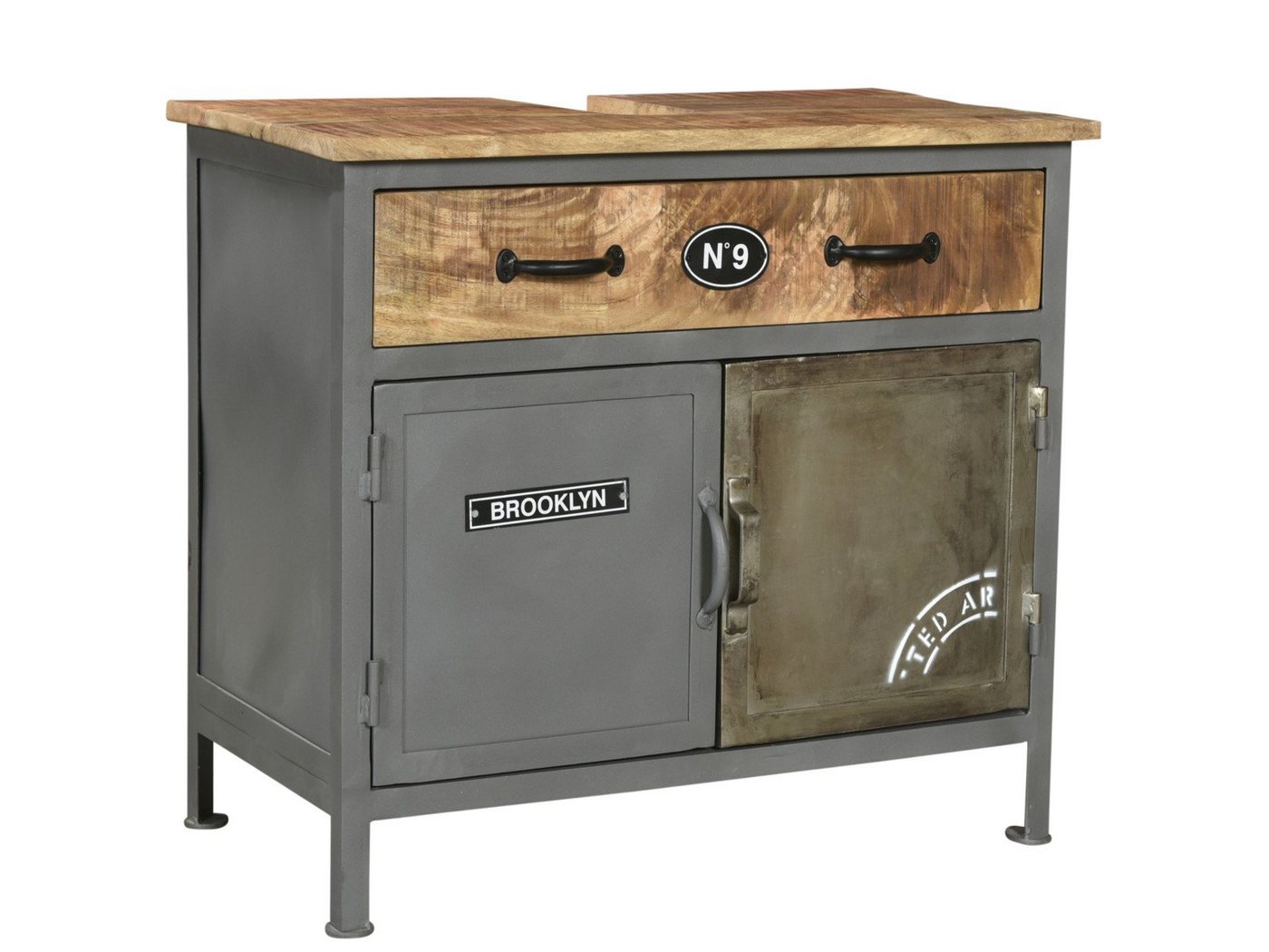 massivum Waschbeckenunterschrank Pinetown, Badschrank grau, Metall-Holz Mix