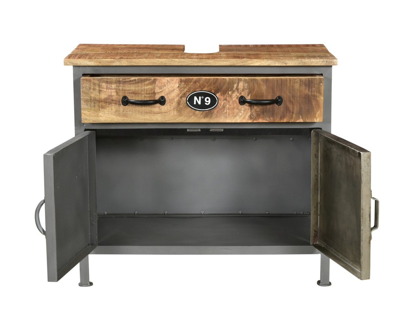massivum Waschbeckenunterschrank Pinetown, Badschrank grau, Metall-Holz Mix Bild 4