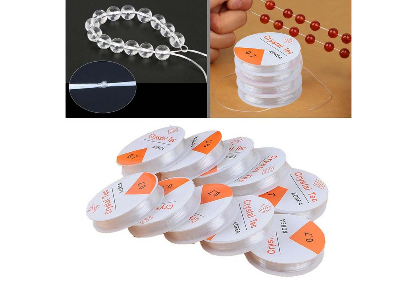 Kopper-24 Bastelperlen elastischer Nylon-Faden zum Perlen basteln, 0,8 mm, 8 m Länge, weiß Bild 5