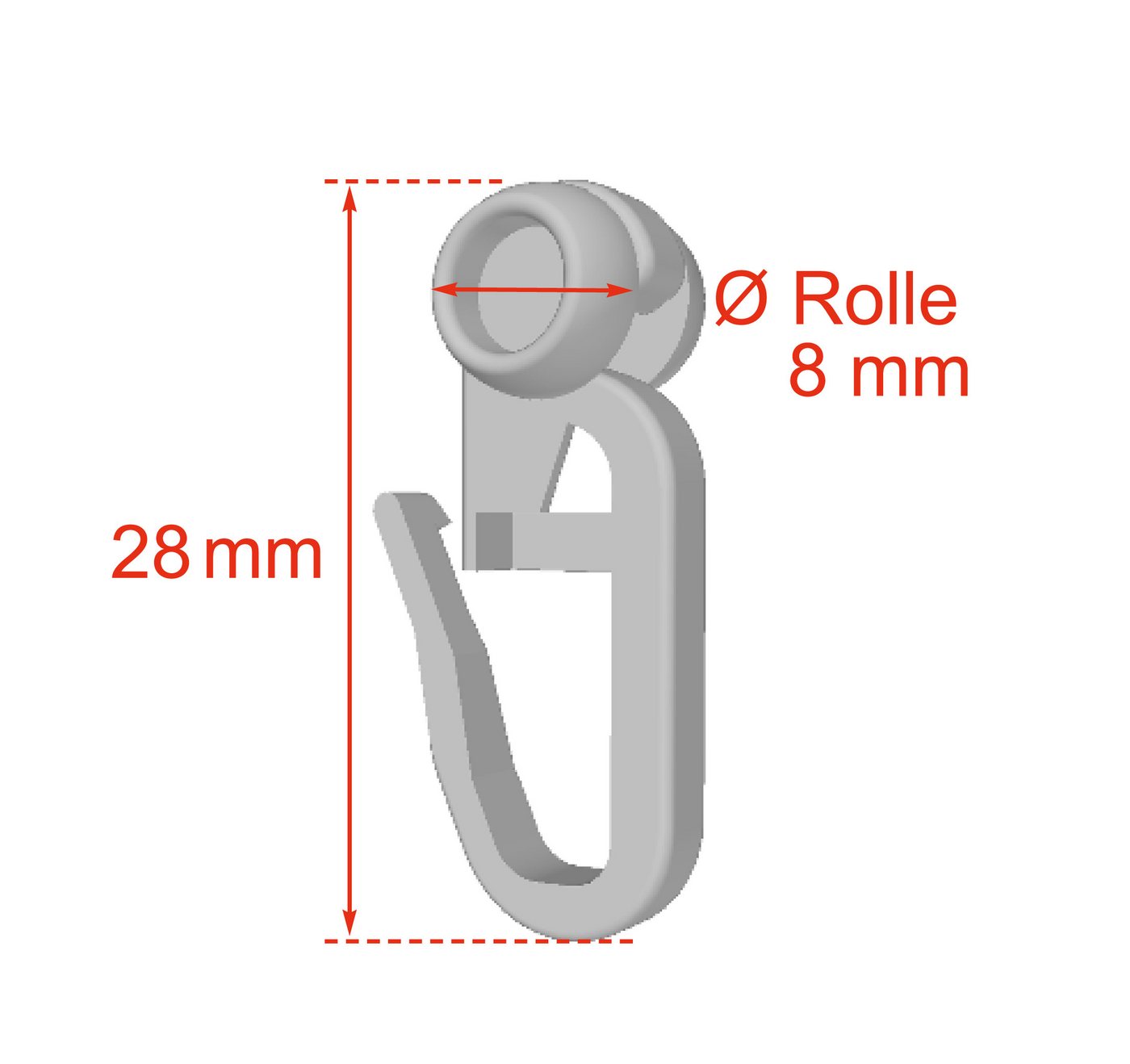 nodeko Gardinenröllchen Gardinenrolle Rolle Ø 8 mm, halbrund, für Vorhangschienen, für Innenlaufschienen mit 4 mm Laufnut, (100-St)