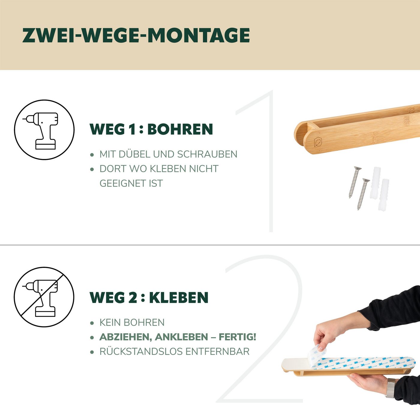 eluno Handtuchstange Küchentuchhalter mit extra Haken aus Bambus Bild 4