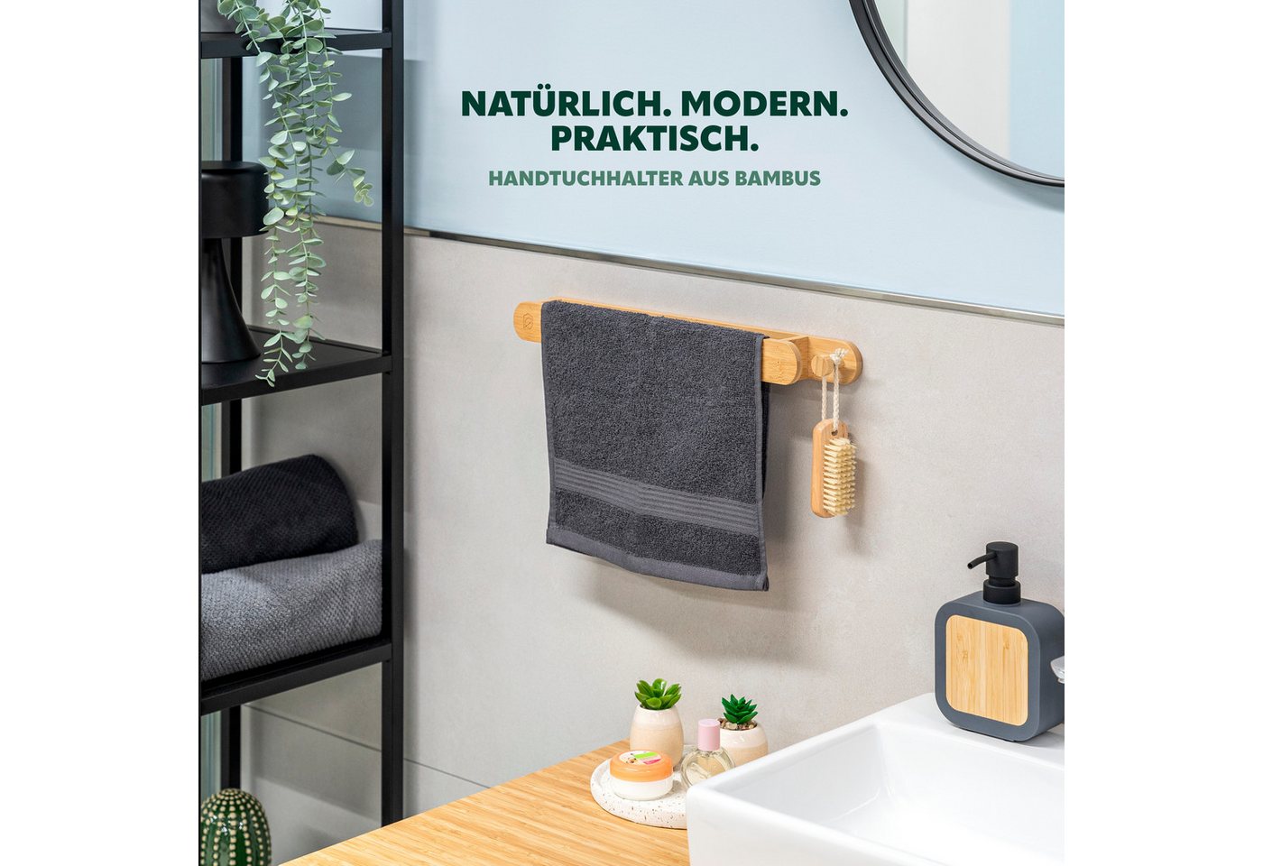 eluno Handtuchstange Küchentuchhalter mit extra Haken aus Bambus Bild 5
