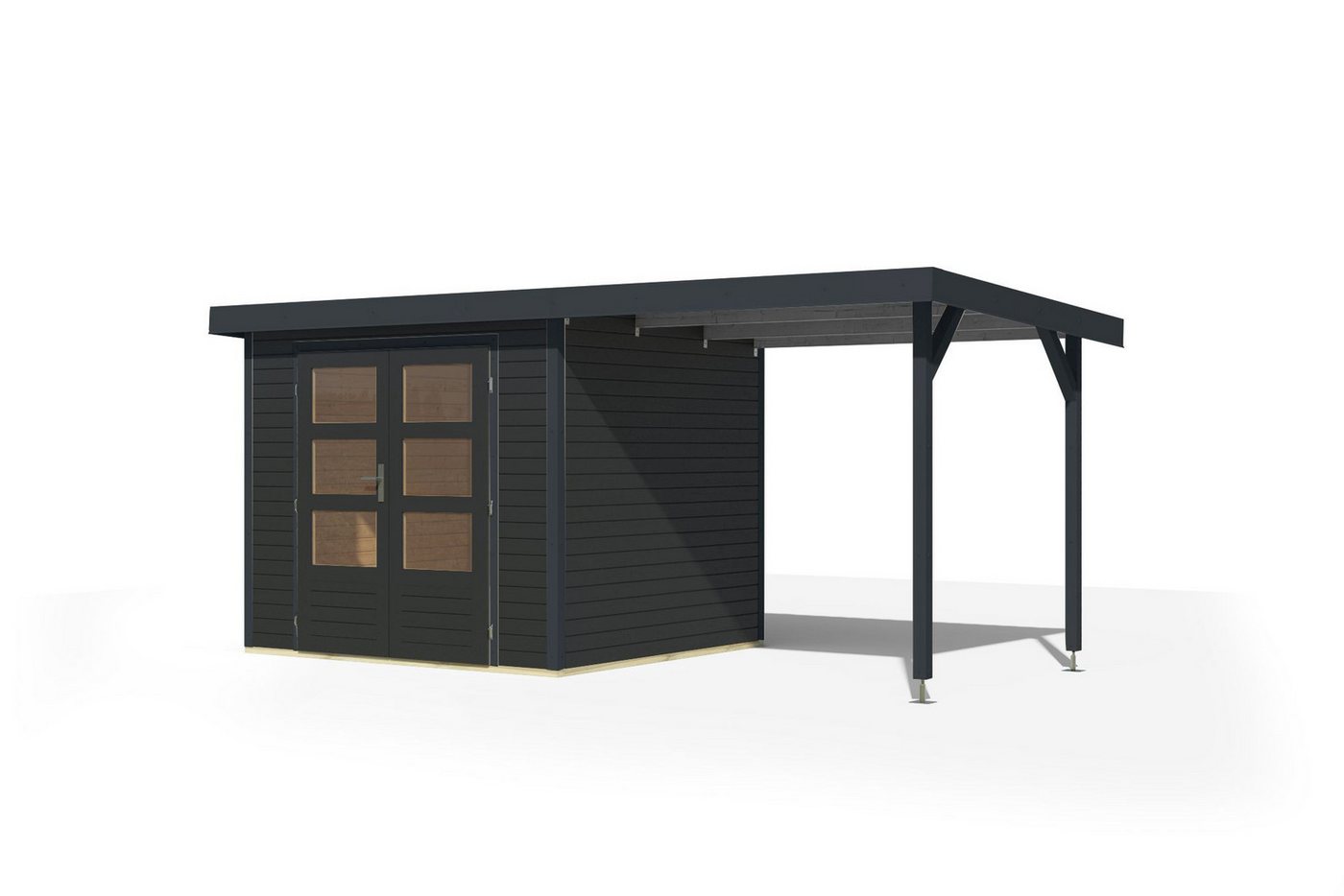 Karibu Gartenhaus Gartenhaus Hollywood in versch. Größen und Farben, opt. mit Anbaudach, BxT: 455x214 cm, (1 Stück, Gartenhaus Hollywood XL mit Anbaudach, terragrau), Größe XL mit Anbaudach, terragrau Bild 5