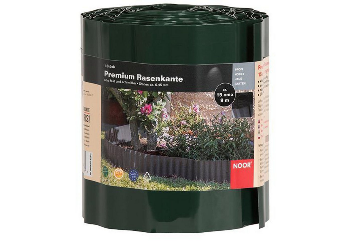 NOOR Rasenkante Premium - 15 cm x 9 m Grün - Beeteinfassung für den Garten, LxH: 900,00x15 cm, individuell zuschneidbar - saubere und langlebige Abgrenzung für Beete