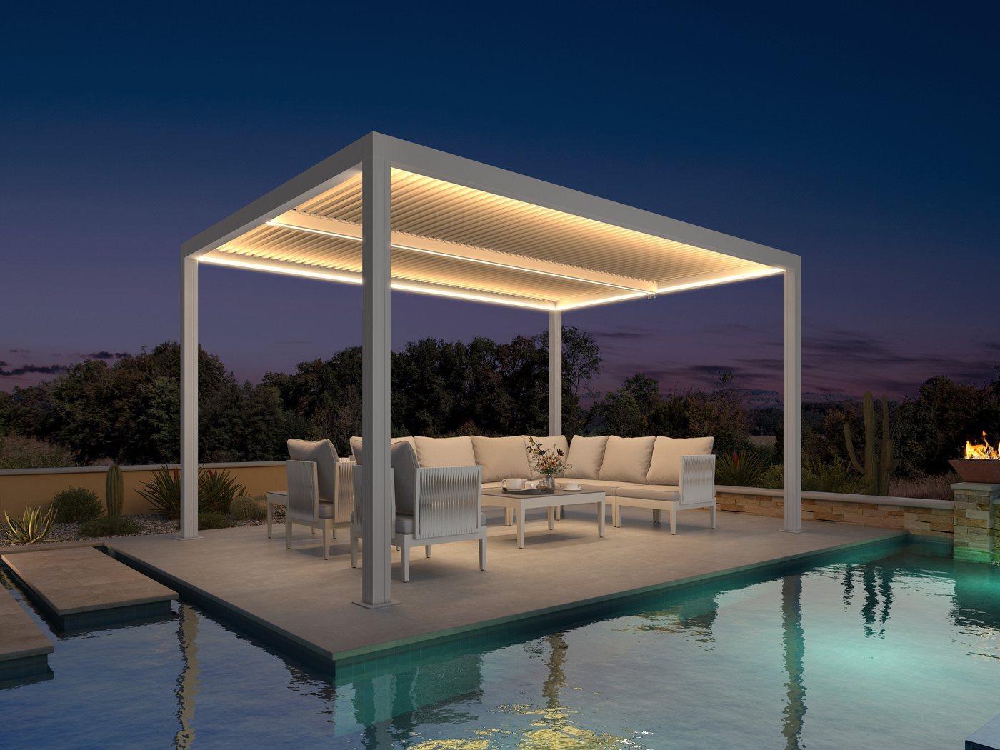 PURPLE LEAF Pergola Lamellenpergola aus Aluminium mit Lamellendach und LED-Beleuchtung, BxTxH: 425x300x240 cm, wasserdichte Gartenüberdachung für Balkon, Carport oder Grillplatz Bild 2