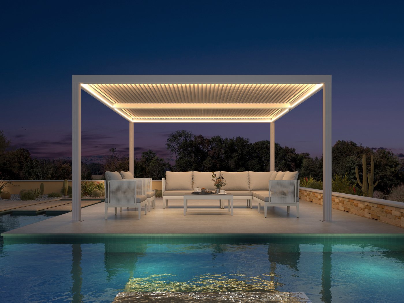 PURPLE LEAF Pergola Lamellenpergola aus Aluminium mit Lamellendach und LED-Beleuchtung, BxTxH: 425x300x240 cm, wasserdichte Gartenüberdachung für Balkon, Carport oder Grillplatz Bild 5