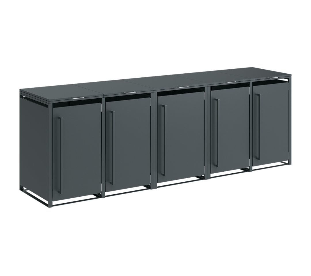 STEELSØN Mülltonnenbox Xalara aus verzinktem Stahl (Anthrazit, verfügbar mit 1, 2, 3, 4, oder 5 Türen), Für 5 Tonnen bis 120L