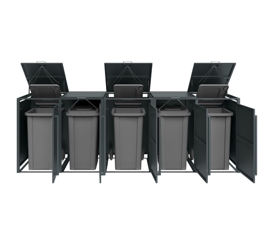 STEELSØN Mülltonnenbox Xalara aus verzinktem Stahl (Anthrazit, verfügbar mit 1, 2, 3, 4, oder 5 Türen), Für 5 Tonnen bis 120L Bild 2