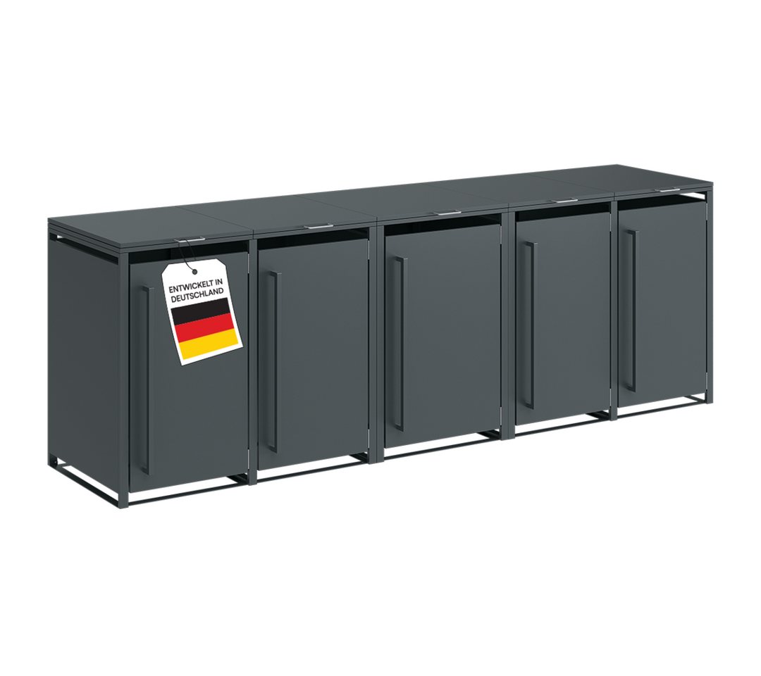 STEELSØN Mülltonnenbox Xalara aus verzinktem Stahl (Anthrazit, verfügbar mit 1, 2, 3, 4, oder 5 Türen), Für 5 Tonnen bis 120L Bild 4
