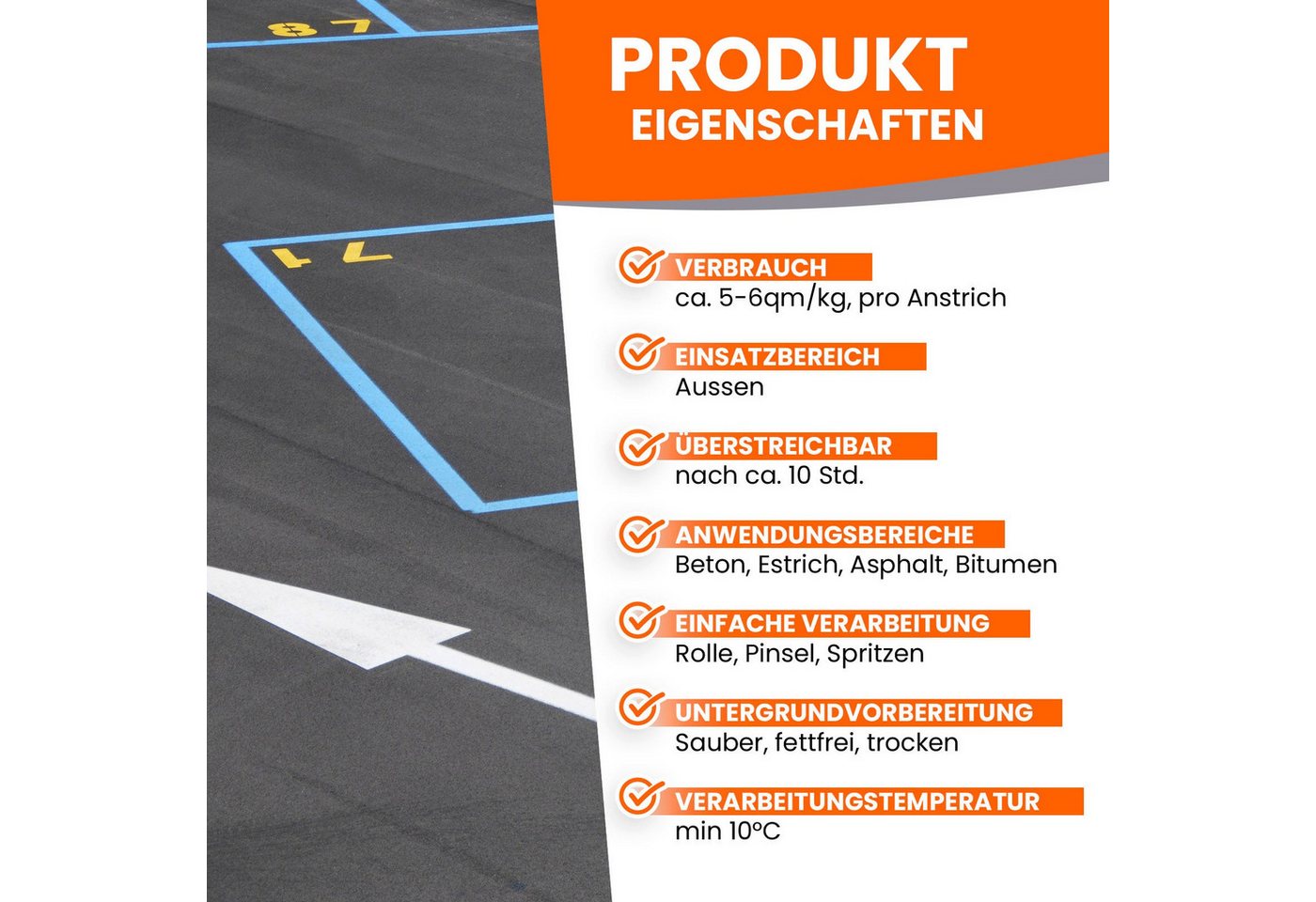 BEKATEQ Zeichenfarbe LS-820 Straßenmarkierungsfarbe, Parkplatzmarkierung Bodenfarbe Betonfarbe
