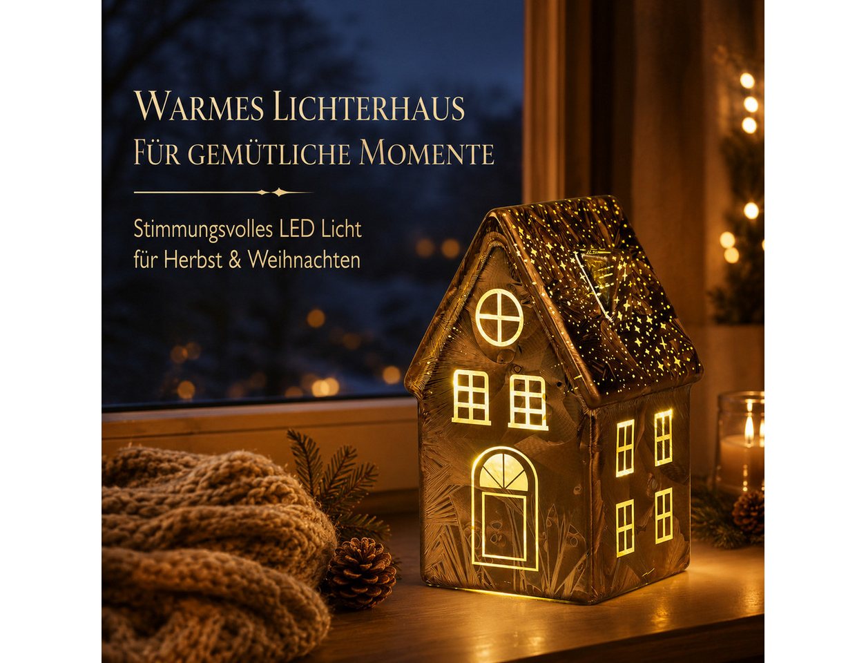 formano LED Dekolicht LED Deko Haus Frosty-Braun Lichthaus aus Farbglas in geeister Optik, LED fest integriert