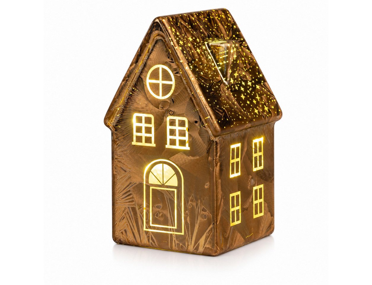 formano LED Dekolicht LED Deko Haus Frosty-Braun Lichthaus aus Farbglas in geeister Optik, LED fest integriert Bild 4