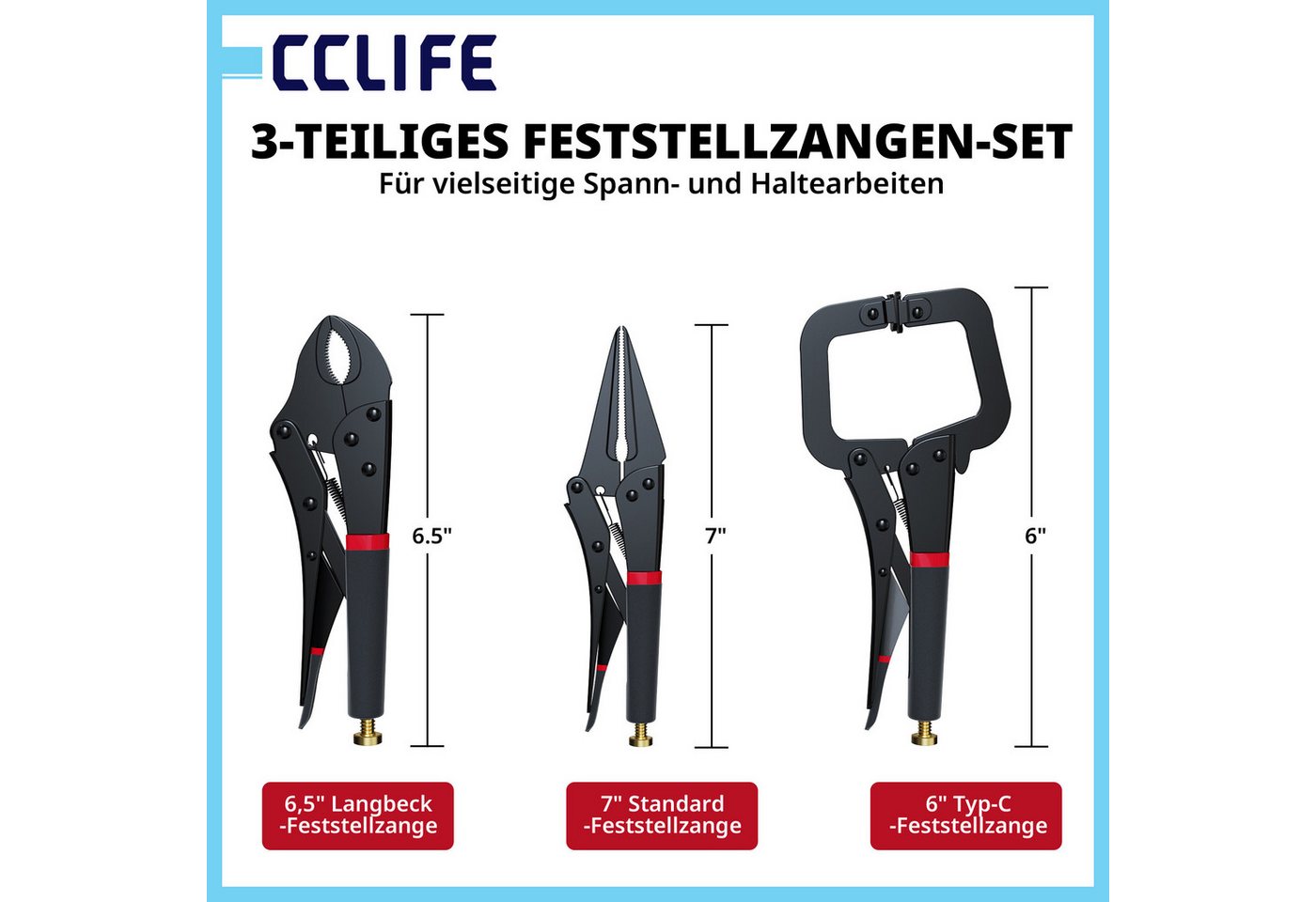 CCLIFE Gripzange CCLIFE Gripzangen Set aus Stahl fuer Schweißen und Reparatur, 3-tlg.