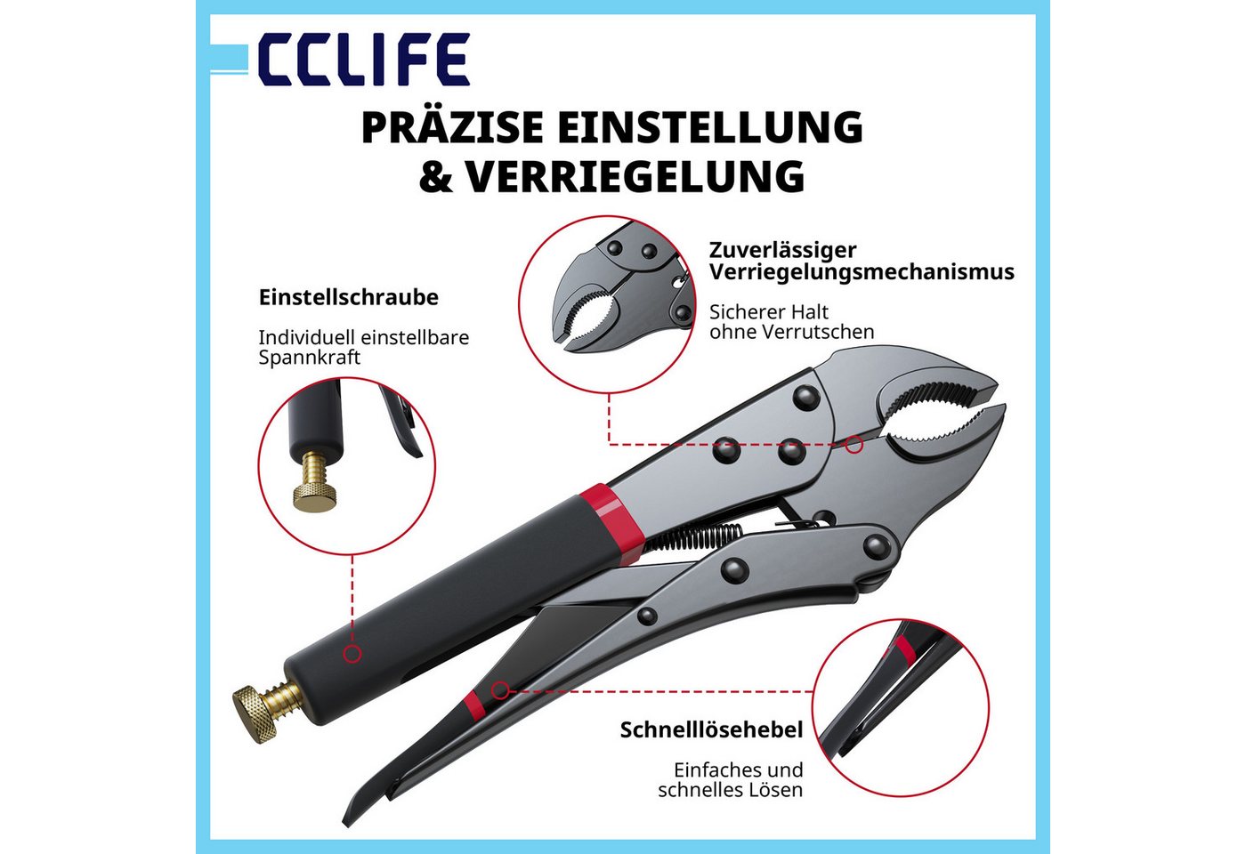 CCLIFE Gripzange CCLIFE Gripzangen Set aus Stahl fuer Schweißen und Reparatur, 3-tlg. Bild 3