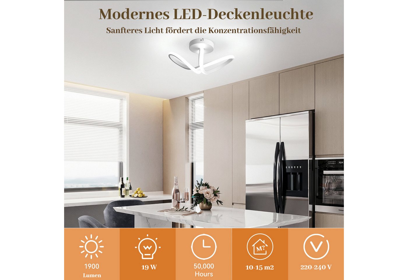 BlingBin Deckenleuchte Moderne 19W LED-Deckenlampe mit 3 Lichtfarben 3000/4500/6500 K,1900 lm, Innenbeleuchtung, LED fest integriert, Warmweiß Neutralweiß Tageslichtweiß, CRI ≥ 80 mit Memory-Funktion für Wohnzimmer, Schlafzimmer und Küche Bild 5
