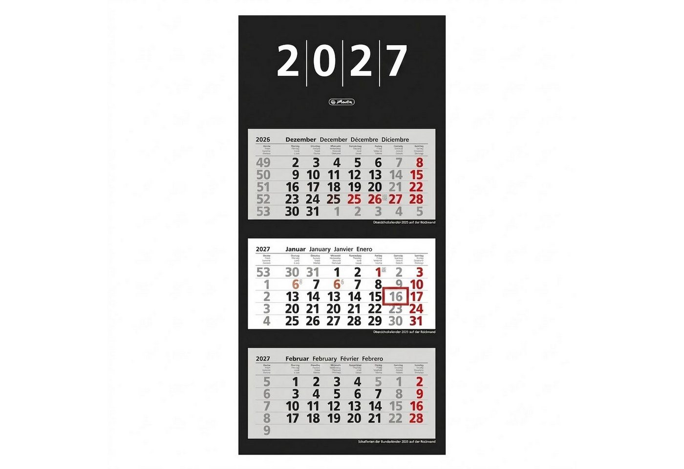 Herlitz Wandkalender herlitz 3-Monats-Wandkalender 2027