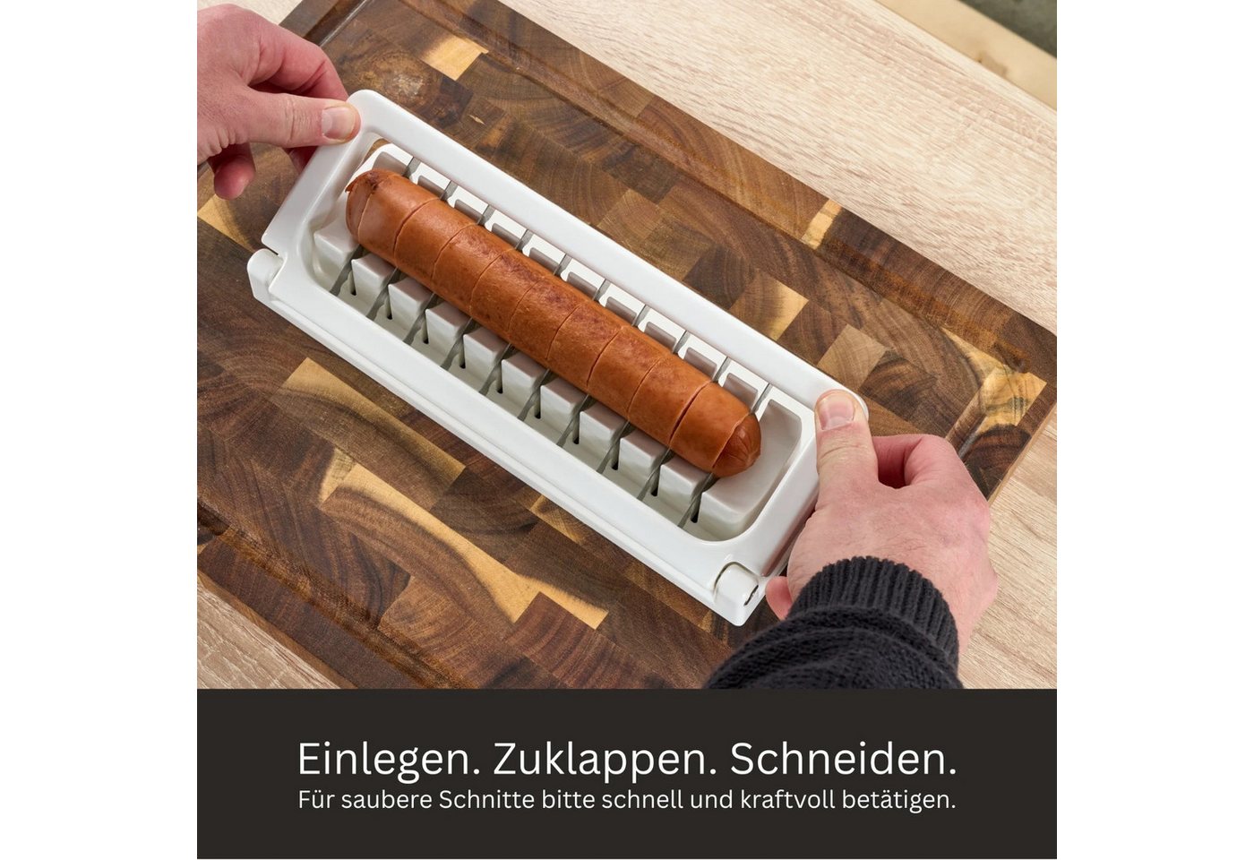 wohnTRAUM24 Wurstschneider Currywurstschneider Wurst- und Bratwurstschneider für den Hausgebrauch, Manuell, Spühlmaschinenfest, Ultra-Scharfe Edelstahlklingen