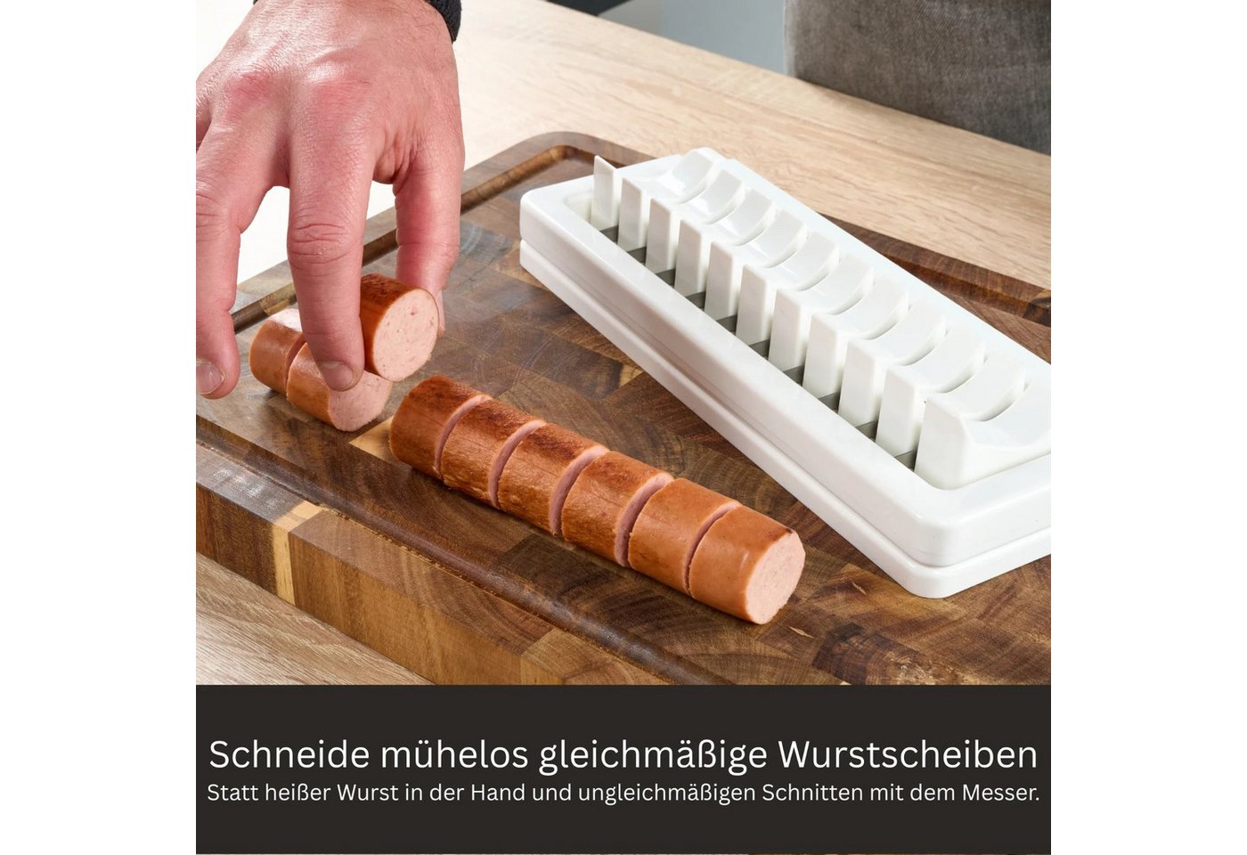 wohnTRAUM24 Wurstschneider Currywurstschneider Wurst- und Bratwurstschneider für den Hausgebrauch, Manuell, Spühlmaschinenfest, Ultra-Scharfe Edelstahlklingen Bild 3