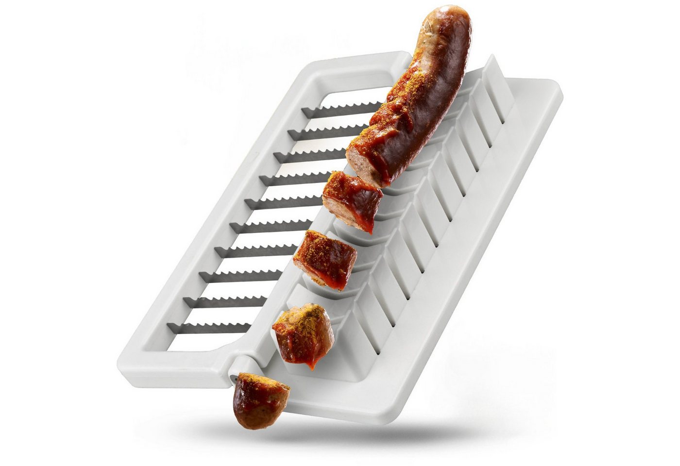 wohnTRAUM24 Wurstschneider Currywurstschneider Wurst- und Bratwurstschneider für den Hausgebrauch, Manuell, Spühlmaschinenfest, Ultra-Scharfe Edelstahlklingen Bild 4