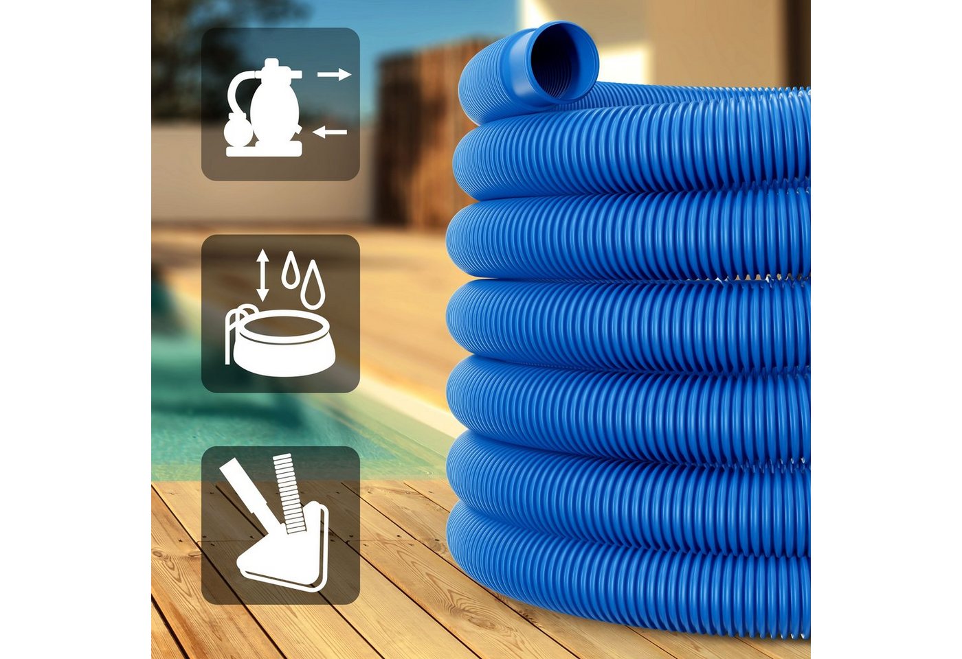 monzana Poolschlauch, 10m Ø 38mm blau flexibel mit Muffen Poolschlauch Pumpenschlauch Bild 4