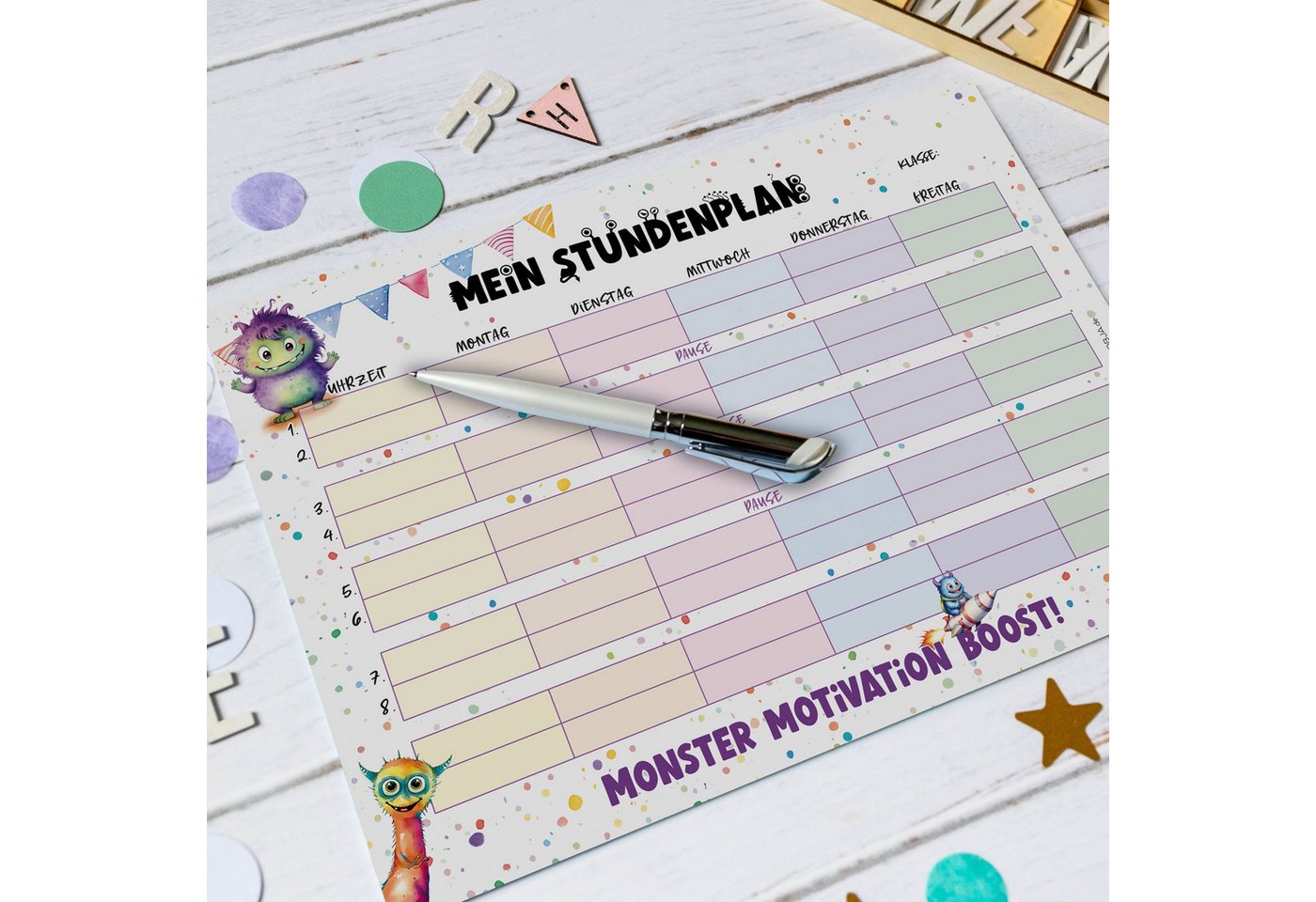 TOBJA Wandkalender Stundenplan Monster- Block 25 Seiten, Stundenplan 1. Klasse, Füllung Schultüte Mädchen Bild 4