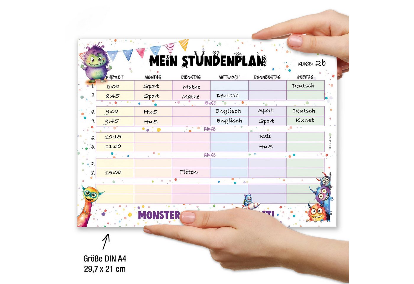 TOBJA Wandkalender Stundenplan Monster- Block 25 Seiten, Stundenplan 1. Klasse, Füllung Schultüte Mädchen Bild 5