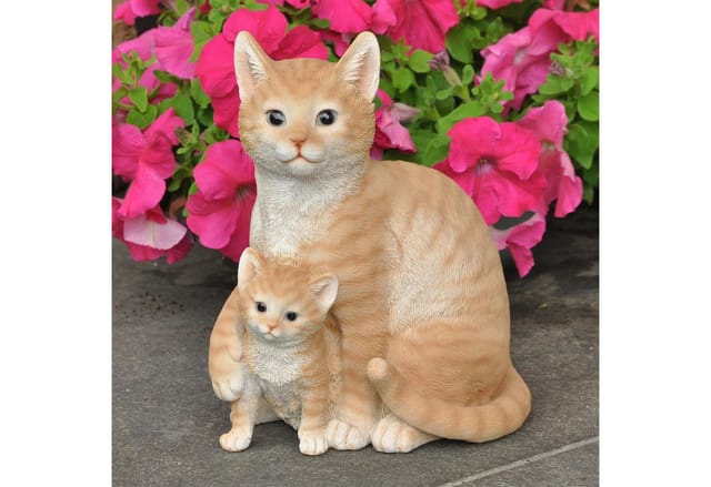 dazikemo Gartenfigur Gartenfigur Dekofigur Katze mit Katzenbaby