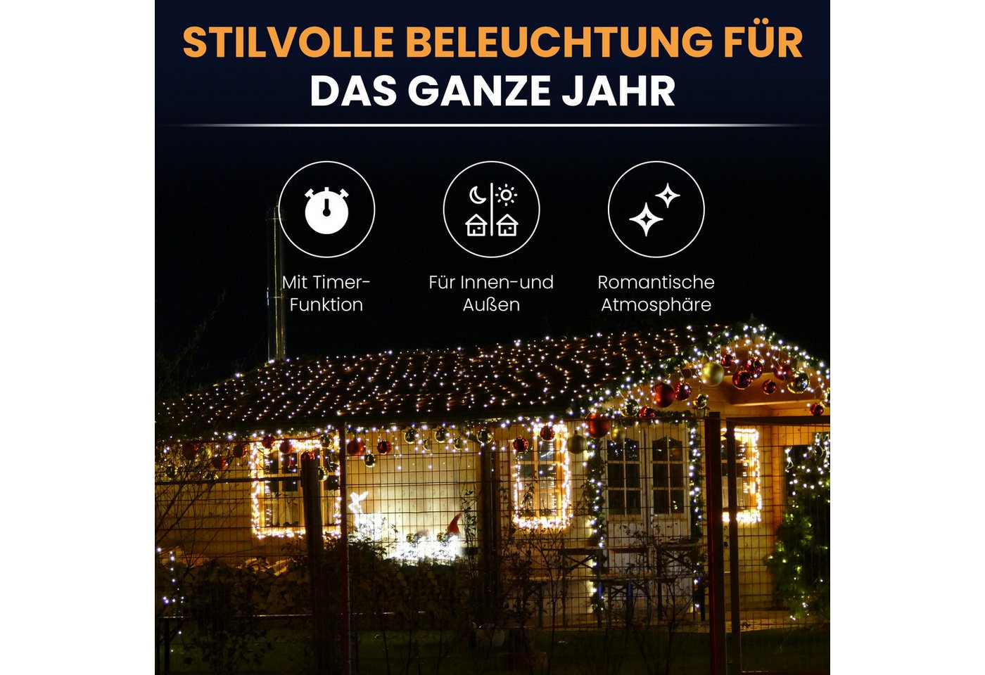 Gartenpirat Lichternetz mit warmweißen LEDs und Timer Batteriebetrieben Bild 2